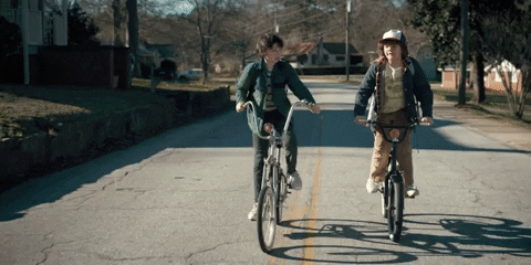 stranger things, 80s kids, riding bikes