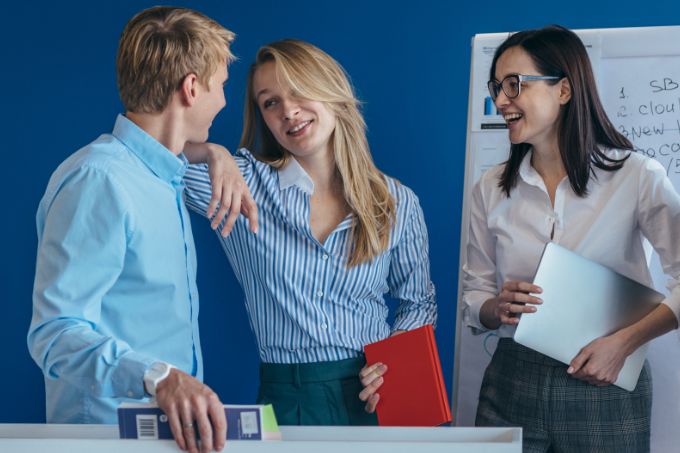 conversation, fun office, men and woman, funny conversation, jokes, levity