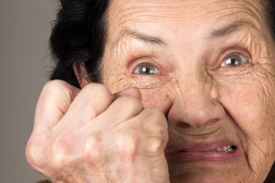 older woman upset, boomer reactions, boomer panic