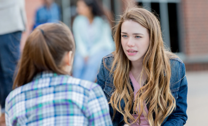 conversation, heart-to-heart, talking, girls talking, school conversation, 