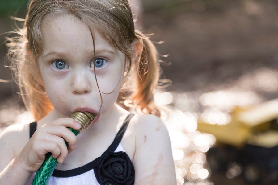 80s kids, drinking from the hose, garden hose