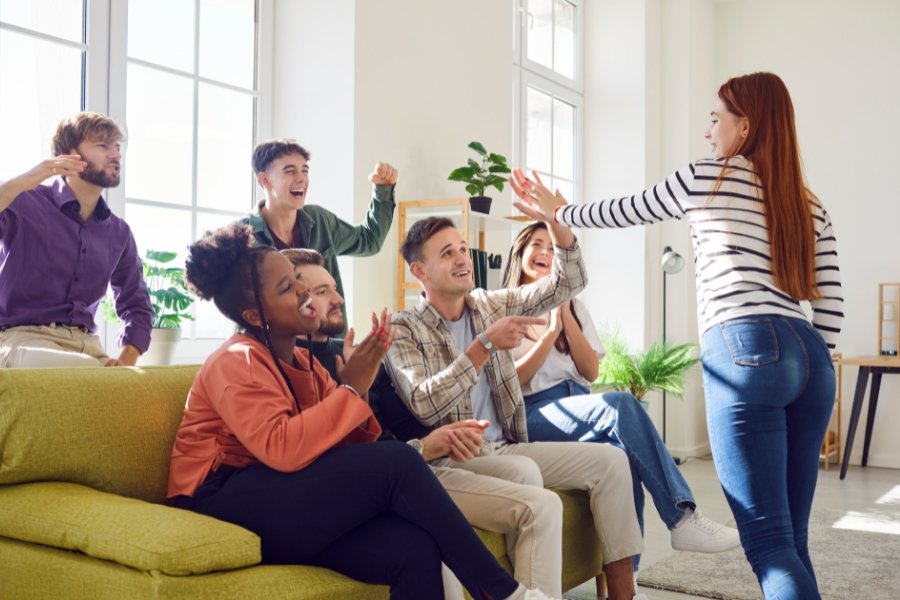 friends, happy, high fiving, good job