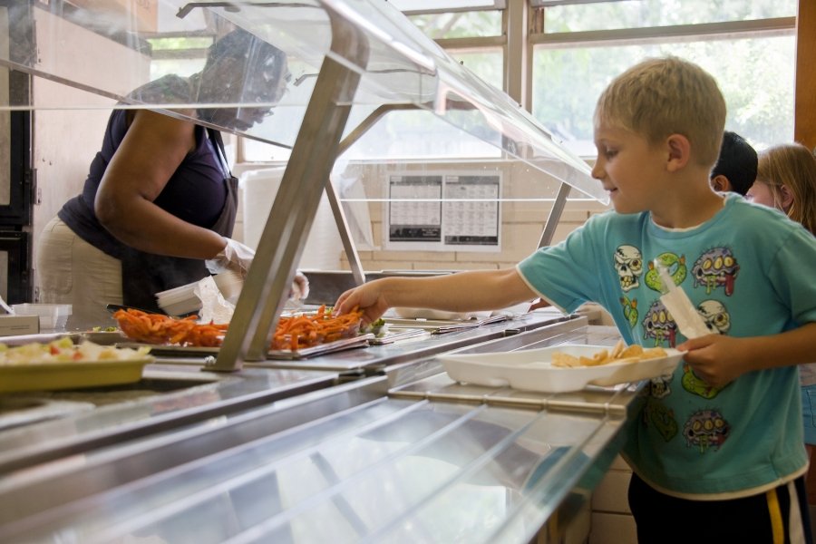 school cafeteria, lunch line, serving lunch