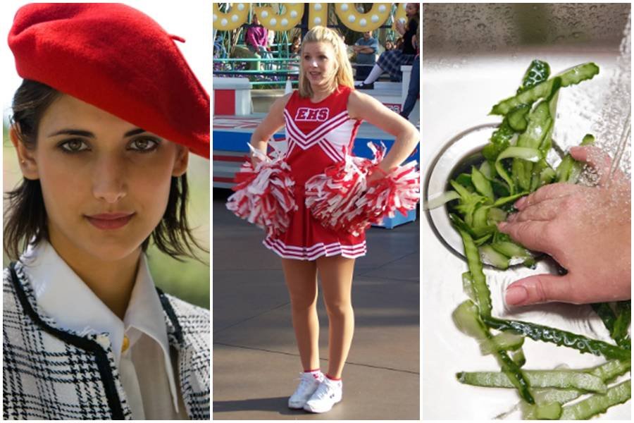 american culture, french woman, garbage disposal, cheerleaders, american jokes