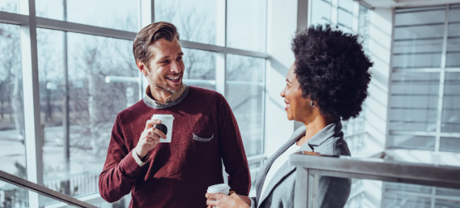 coworkers, small talk, conversation, coffee, jokes, communications tips