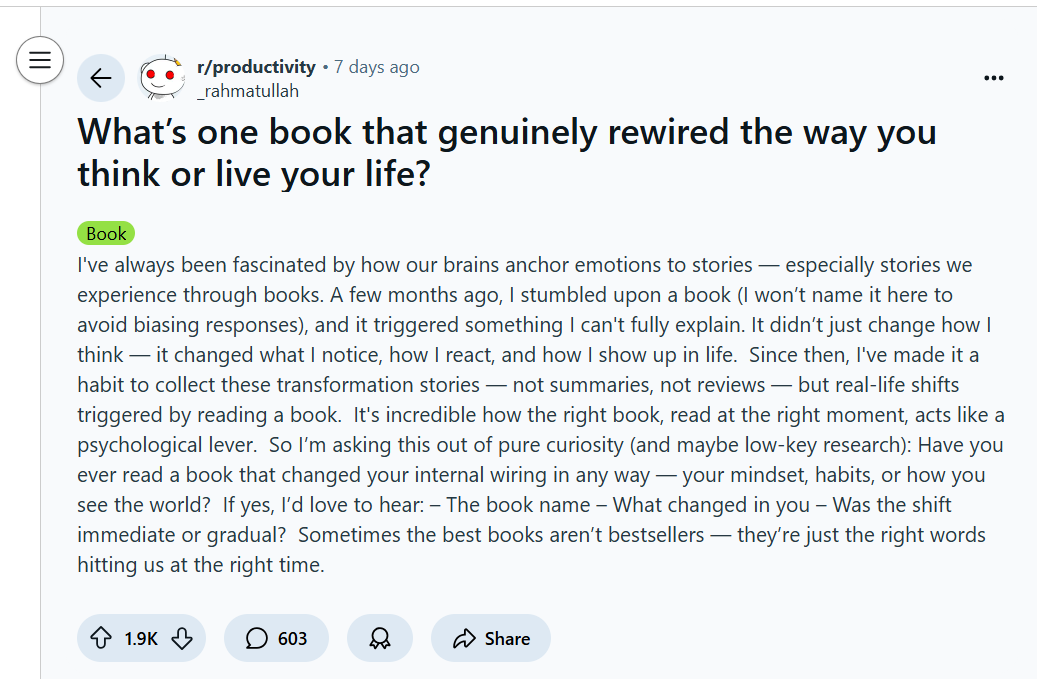 reddit, screenshot, books, recommendations, life-changing