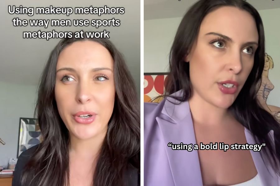 Woman's cheeky PSA to swap sports metaphors for makeup lingo at work has other women applauding