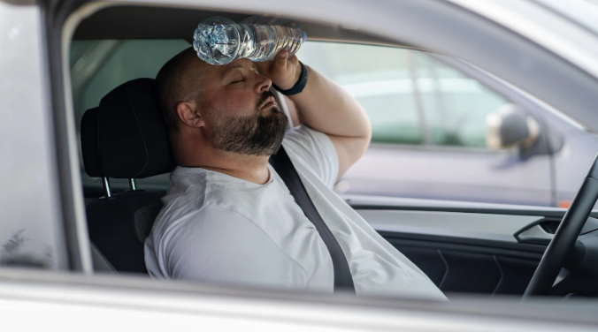 hot car, hot steering wheel, hot man, sweat, summer, 