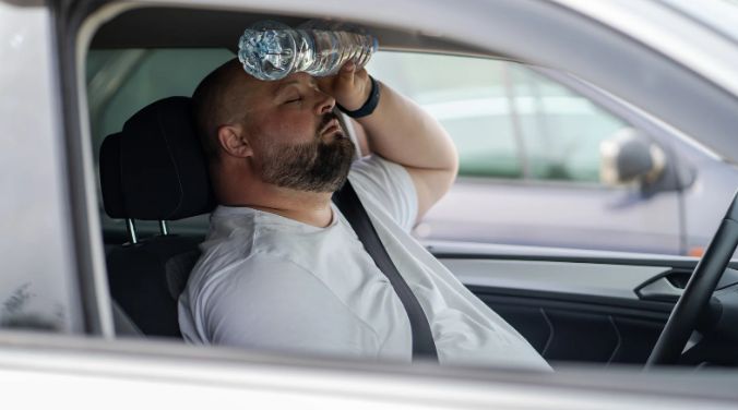 hot car, hot steering wheel, hot man, sweat, summer, 