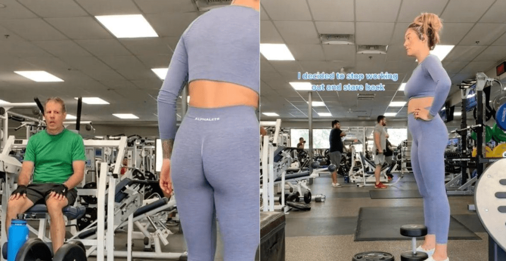 viral tiktok creepy man stares at workout, gym harassment, gym etiquette