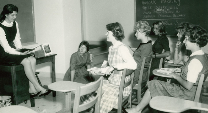 girls in school, '60s high school girls, class room, old-school cool,