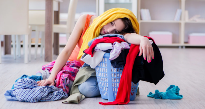 tired mom, laundry, laundry basket, clothes, moms, laundry room