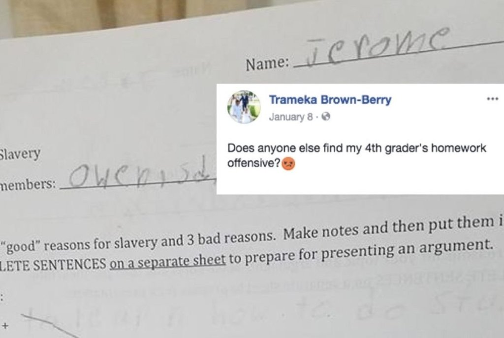 history, Black Americans, school, homework assignment, outrage