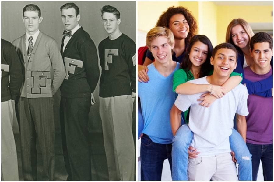 high school, old photos, age, looking older, aging process, 1950s, 2020s