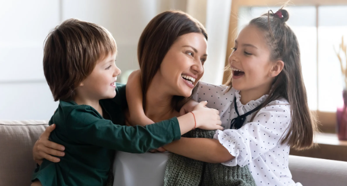 son, daughter, hugs, happy mom, mom and daughter, mom and son