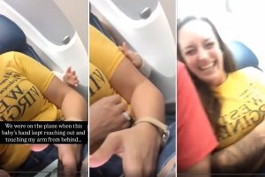 toddler on plane, flying with kids, parenting in public, wholesome moments, viral parenting video