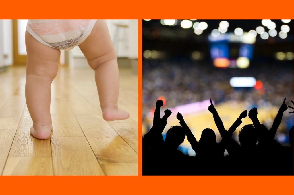 baby, first steps, WNBA, basketball, crowd