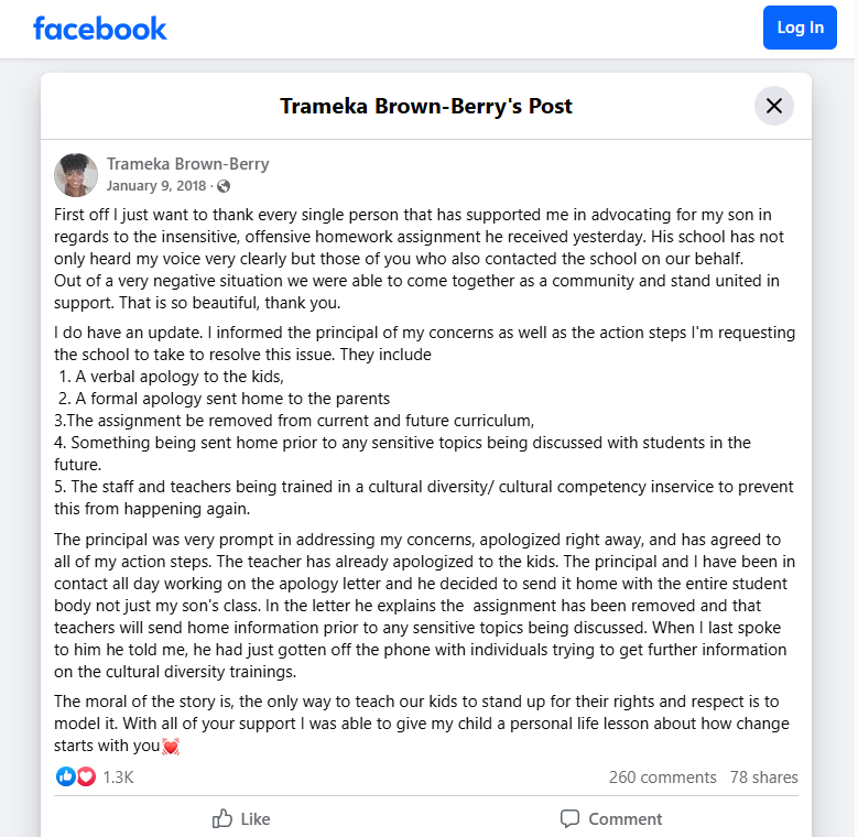 facebook, homework assignment, mom, fourth grader, slavery