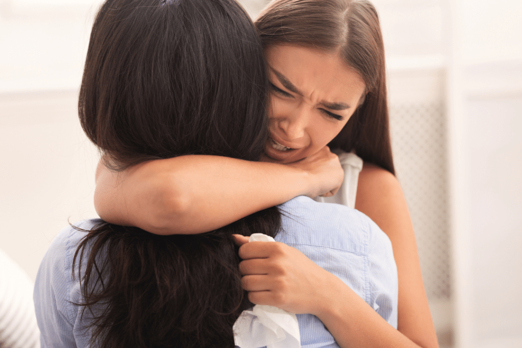 women, hugging, friends, emotions, breakup