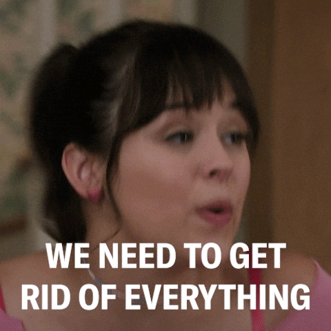 declutter, decluttering, get rid of everything, throw stuff away, declutter gif