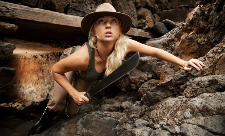 adventure girl, woman with sword, indiana jones, mountain climber, woman in hat,