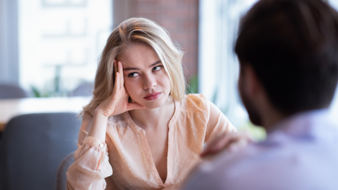 bored woman, boring conversation, boring date, blonde woman, chatterbox