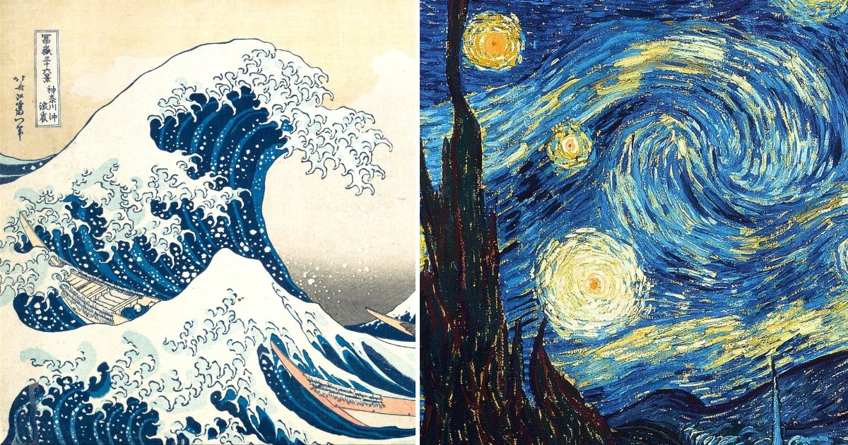 the great wave, japanes painting, kanagawa, hakusai, van gogh, the starry night