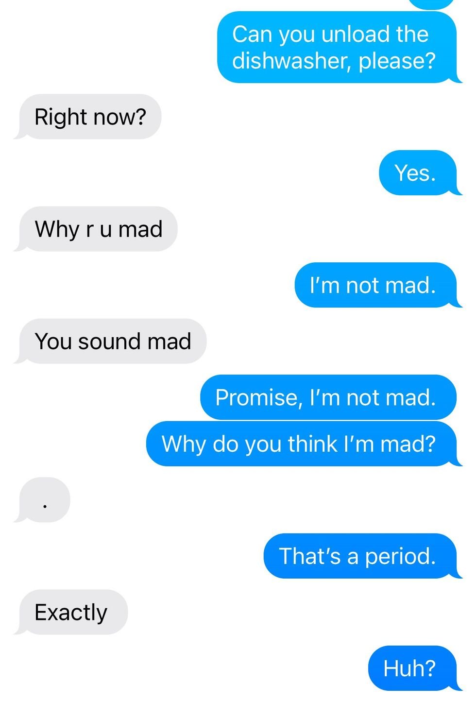 texting conversation, periods in texts
