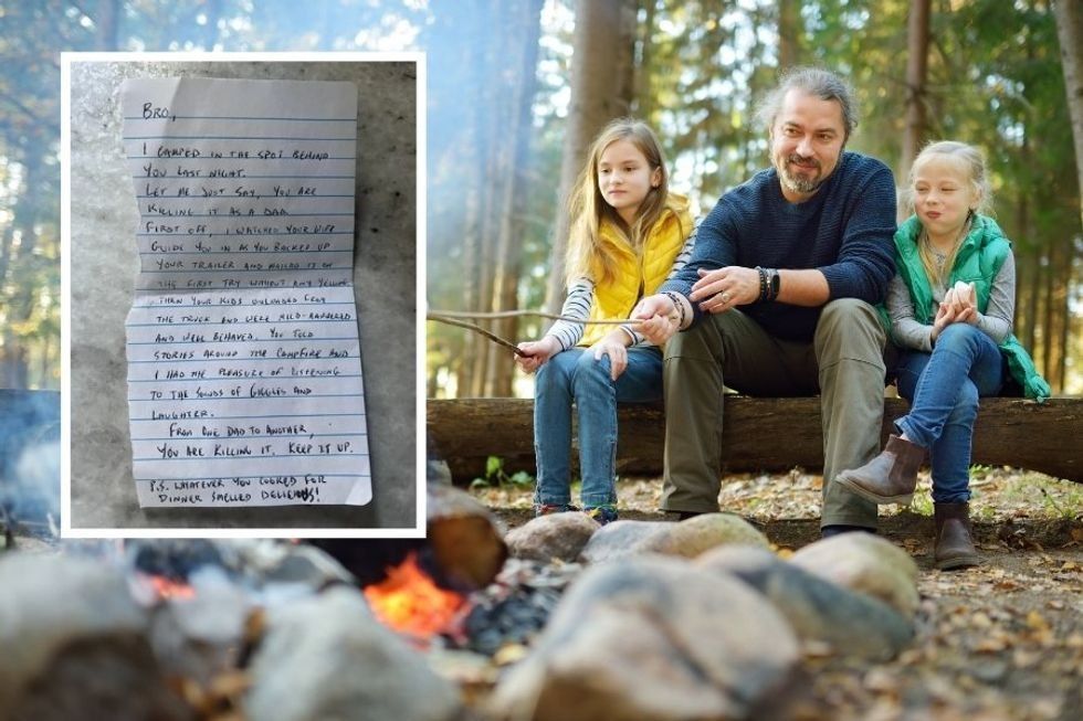 A dad was camping with his kids when a fellow camper slipped him this handwritten note