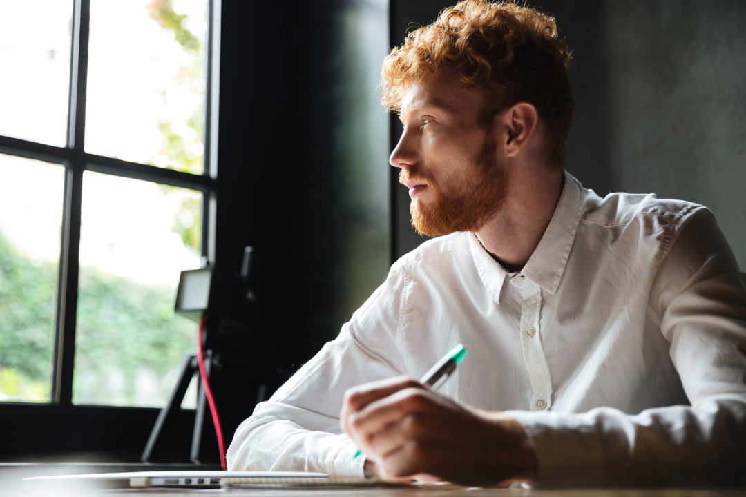 man, journaling, success, fear, setting