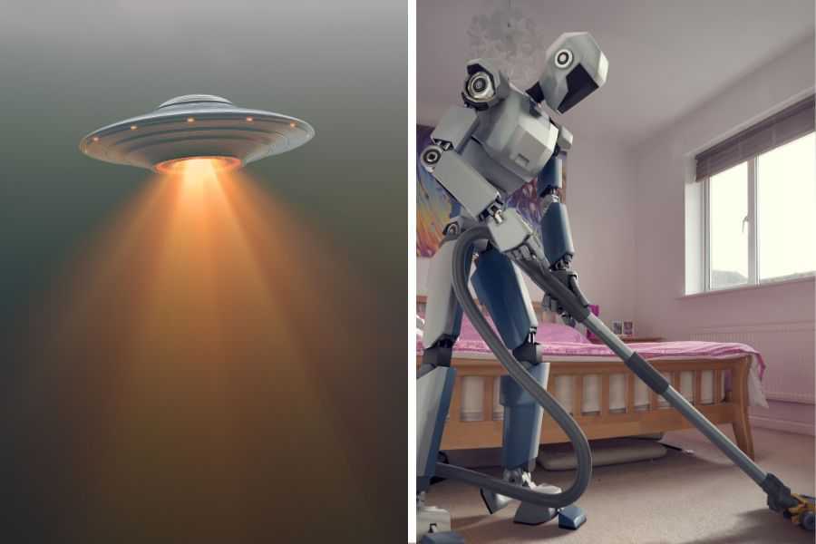 conspiracy theories; UFOs; NASA; robots taking over; robot vacuums; AI; AI job loss; government spies