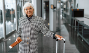 baby boomers, grandparents, travel, airport, senior woman traveling, luggage