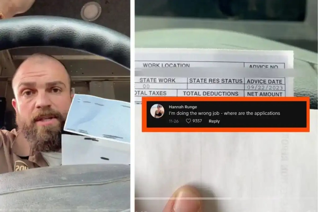 screenshot of a man holding a check; close up of a check with blurred information