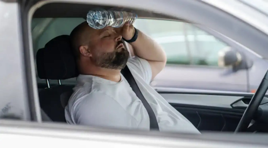 hot car, hot steering wheel, hot woman, sweat, summer