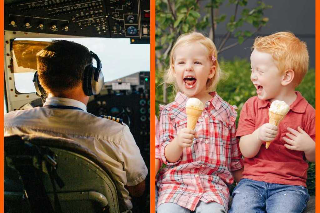 airline pilot, Delta Airlines, ice cream, safety, children