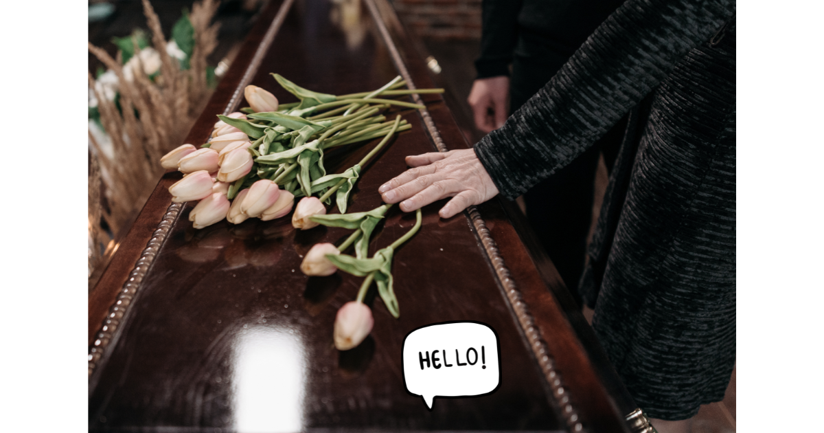 family, mourning, coffin, funeral, prank