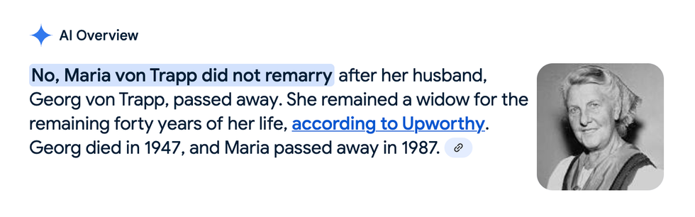 maria von trapp, ai overview results, false information, media, literacy