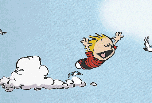 Calvin and Hobbes, boy, flying, freedom, animation, spring, animated, funny, humorous