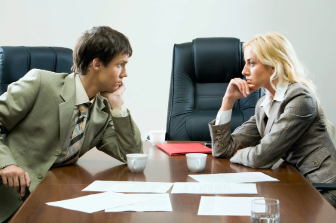 negotiate, business deal, social skills, professional skills, argument, silence, man and woman