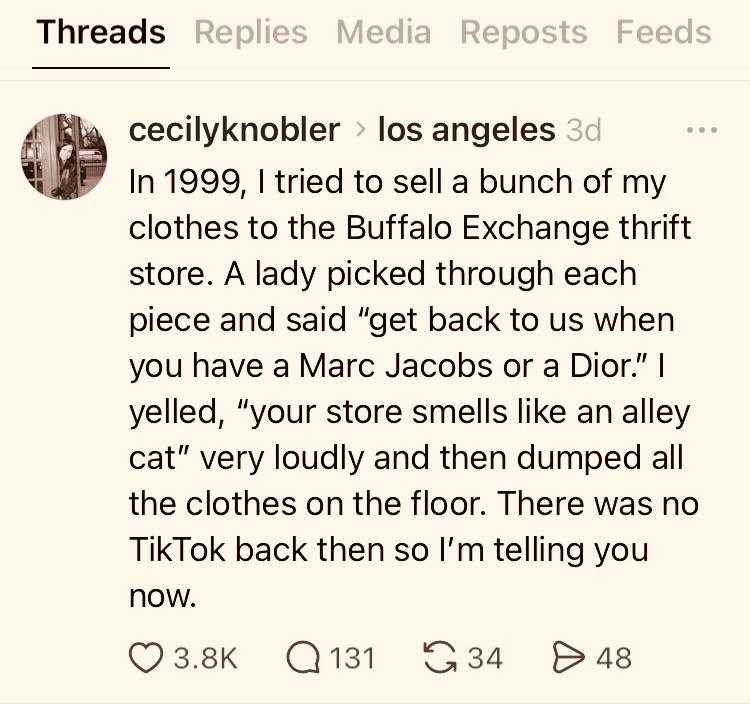 thrift stores, humor, Threads,  TikTok, social media 