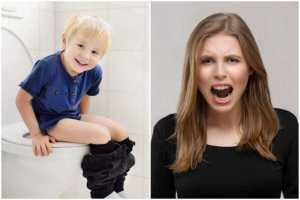 bathroom, child in bathroom, angry woman, potty training, public restroom, women's room