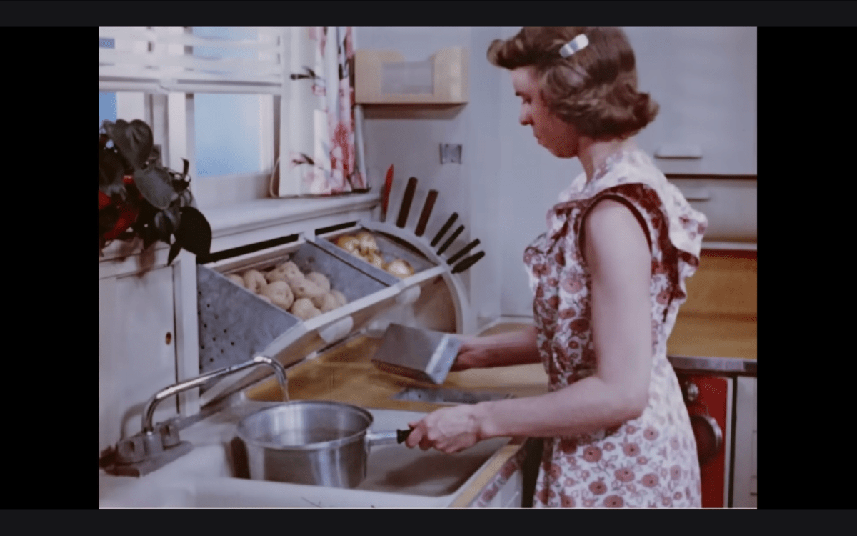 1949 step saving kitchen, 1950s, vintage kitchen, functional kitchen design, home economics