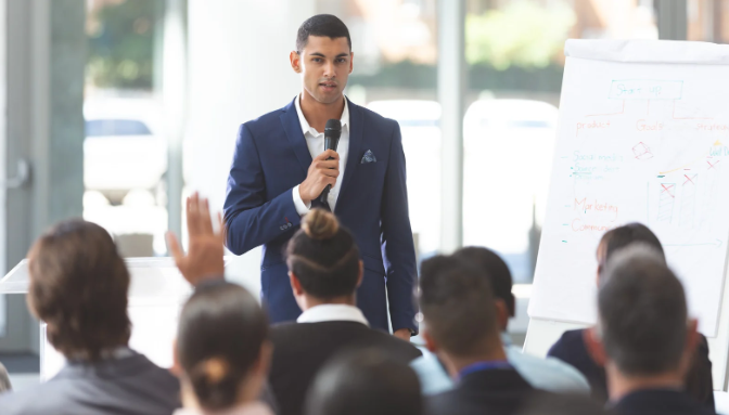 speaker, charisma, public speaker, microphone, audience, man in suit