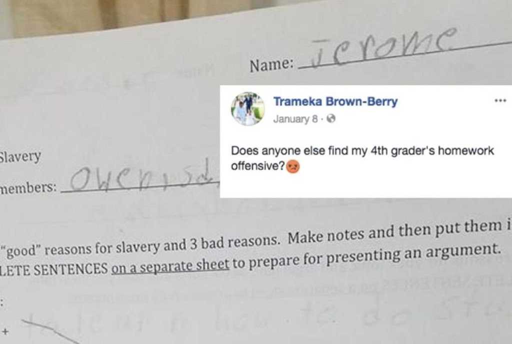 history, Black Americans, school, homework assignment, outrage