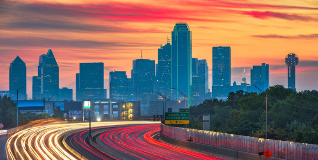 dallas, texas, dallas freeway, sallas skyline, dallas sunset,