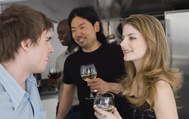 woman and wine, woman at party, man and woman talk, wine party, people talking,
