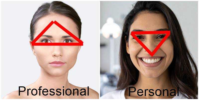 triangle method, woman's face, close-up woman, eye contact, professioanl eye contact.