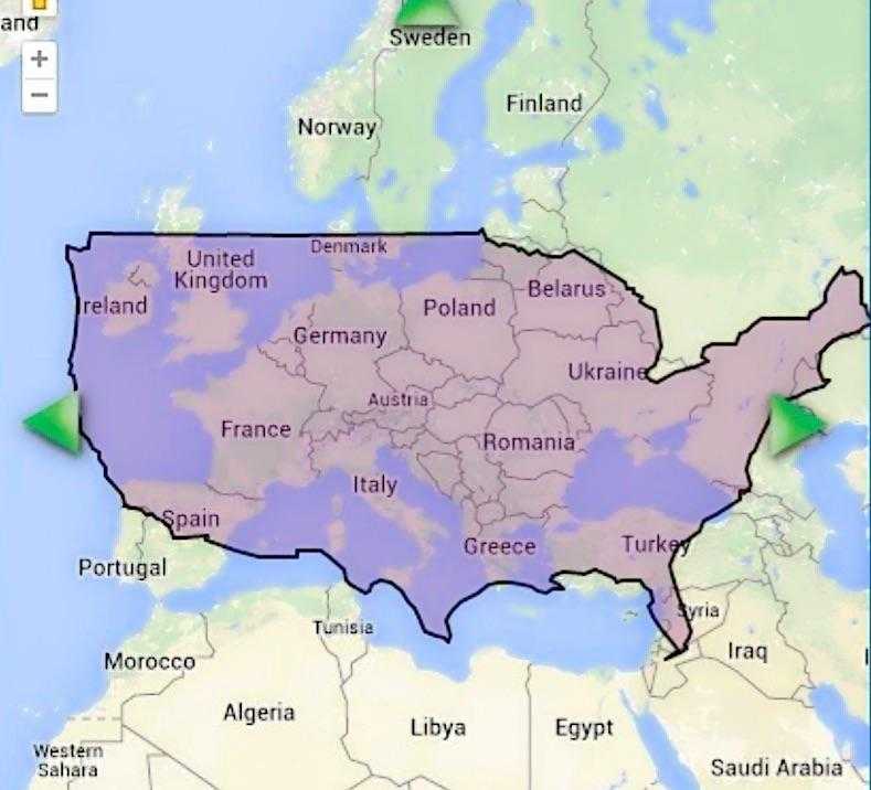 size of america vs europe, america compared to europe, size of united states, size of europe, size difference america vs europe