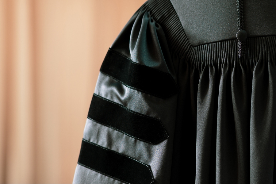 A PhD or doctoral degree gown for graduation