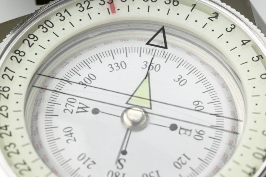A compass shows 360 degrees